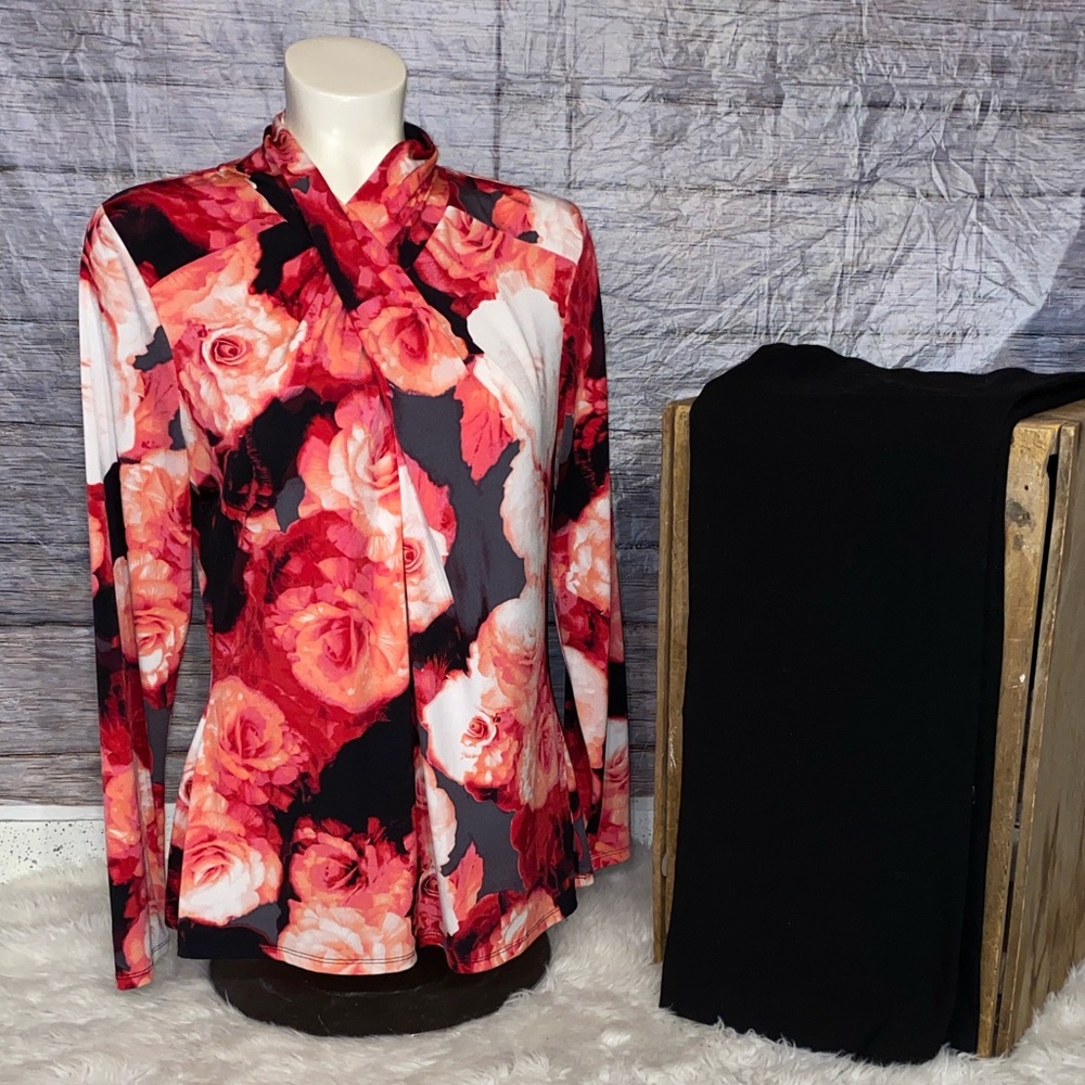 Worthington Floral Print High Neck Blouse